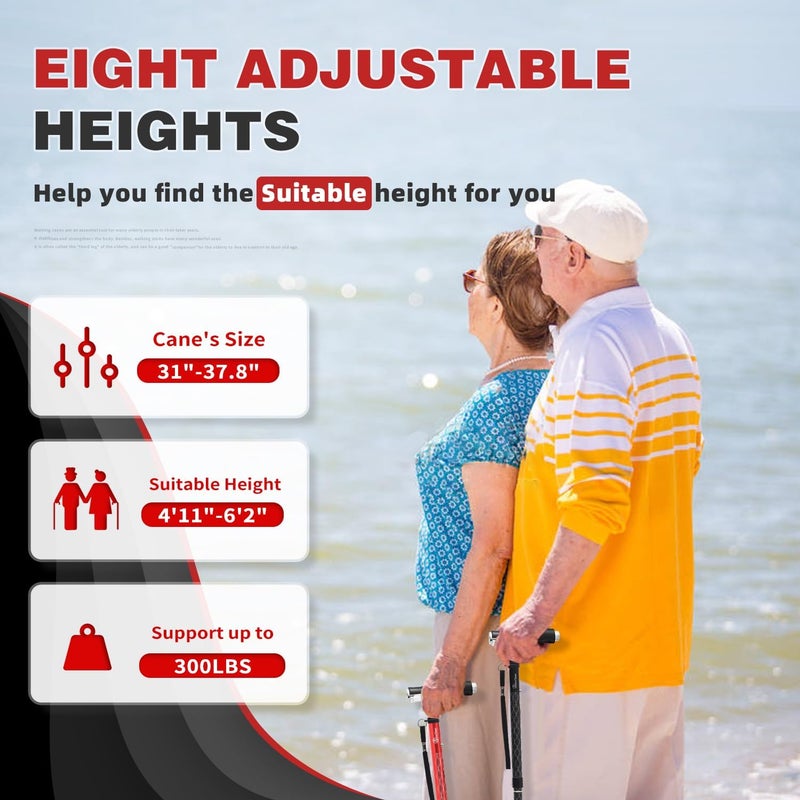 BeneCane Walking Cane for Women Folding Cane for Men with Two Led Lights Quad Cane with Stable Base Lightweight and Adjustable Walking Stick - Image 5